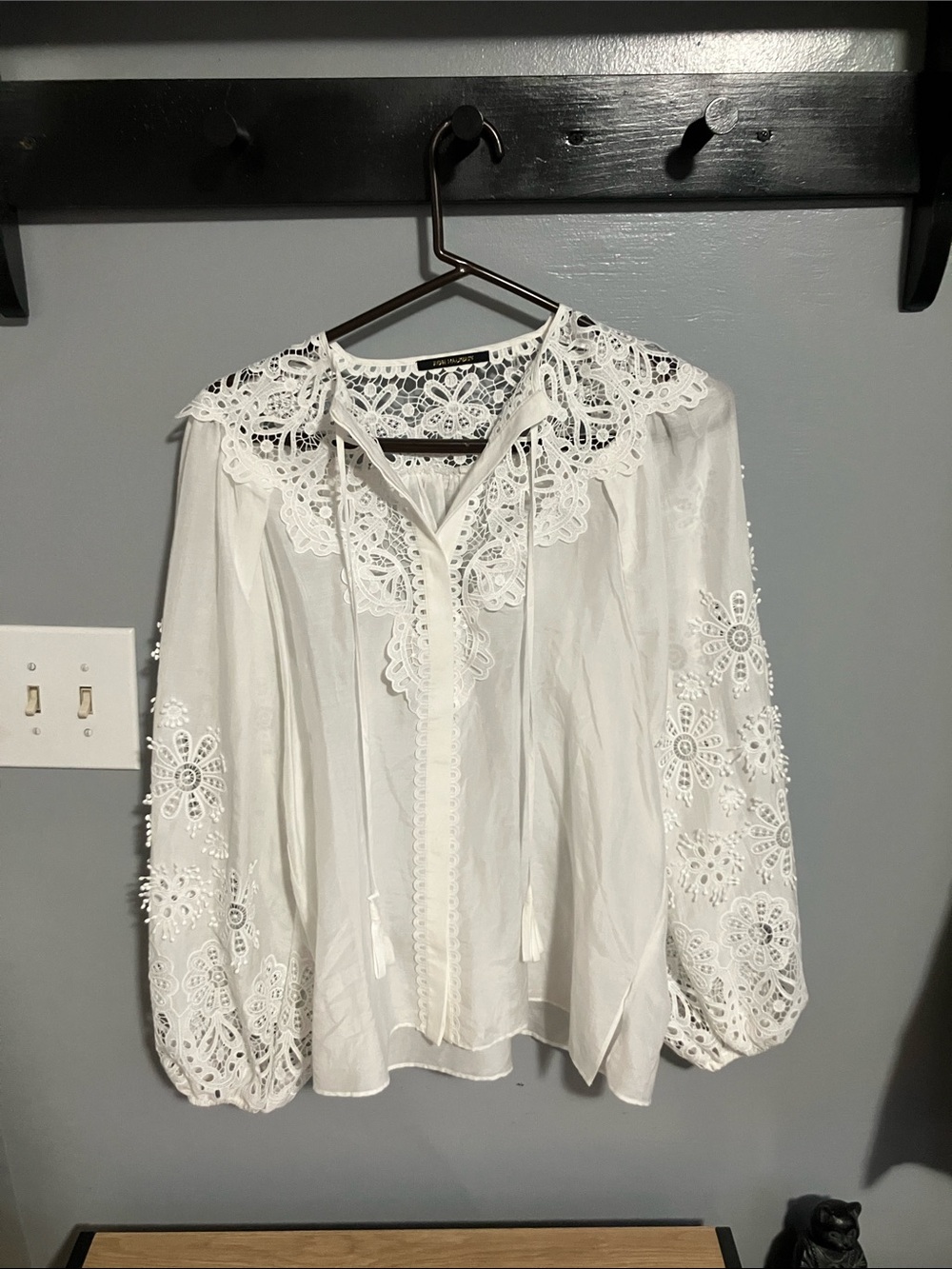 New Kobi Halperin embroidered lace floral Sleeve Silk Lace Blouse peasant top s